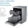 Lave-vaisselle pose libre COMFEE' FD1435E-X pour 14 couverts, grand format, 44 dB, grand écran LED, départ différé, fonctionnalité demi-charge, supports flexibles, acier inoxydable – Image 2