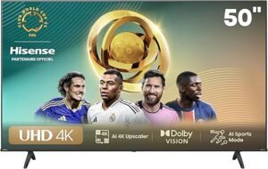 Hisense Smart TV 50 Pouces 50A6N 4K UHD, Dolby Vision, HDR, VIDAA avec Youtube, Netflix, Disney+, Canal + (modèle 2024)