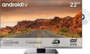SYLVOX Smart TV 22 Pouces (55 cm), 12V Téléviseur HD LED 1080P Triple Tuner DVB-T2/S2, Android TV Camping Car | Lecteur DVD intégré Google Play, Télé 12V pour Camping-Car,...