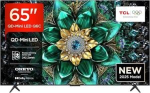 TCL 65Q6C QD-Mini LED TV, 4K HDR Premium 1000nits, Smart TV alimenté par Google (Dolby Vision IQ et Atmos, système Audio Onkyo 2.1, Motion Clarity Pro 144Hz, Game Master,...