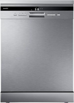 COMFEE' FD1435E-X Lave-vaisselle pose libre pour 14 couverts, grand format, 44 dB, grand écran LED, départ différé, fonctionnalité demi-charge, supports flexibles, acier inoxydable