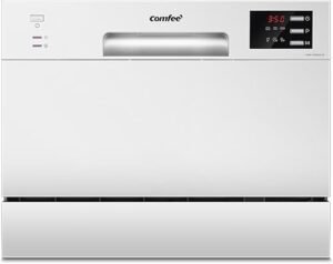 COMFEE' TD602E-W Lave-vaisselle compact pose libre, écran LED, 6,5 litres, blanc, niveau sonore : 47 dB