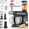Fentic 6 en 1 Robot Pâtissier – 2000W - Av. Hachoir à Viande, Mixeur 1,5L, Cutter, Accessoires – Robot Cuisine Multifonctions Av. 6,2L Bol Mélangeur, Fouet, Crochet Pétrisseur,...