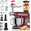 Fentic 6 en 1 Robot Pâtissier – 2000W - Av. Hachoir à Viande, Mixeur 1,5L, Cutter, Accessoires – Robot Cuisine Multifonctions Av. 6,2L Bol Mélangeur, Fouet, Crochet Pétrisseur,...