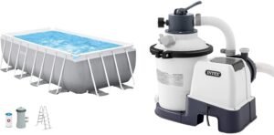 Intex kit Piscine Prism Frame rectangulaire Tubulaire (l) 4,00 x (l) 2,00 x (h) 1,22m & Krystal Clear 26642 Filtre à Sable SX925 Blanc 2000 l/h