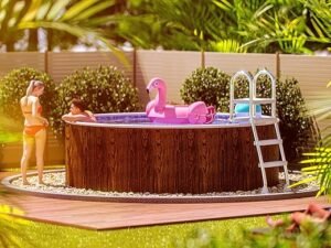 poolomio® Piscine ronde à paroi en acier - 360 x 120 cm - Aspect bois - Piscine de jardin robuste comme piscine hors sol ou piscine encastrable - Kit complet avec film intérieur...